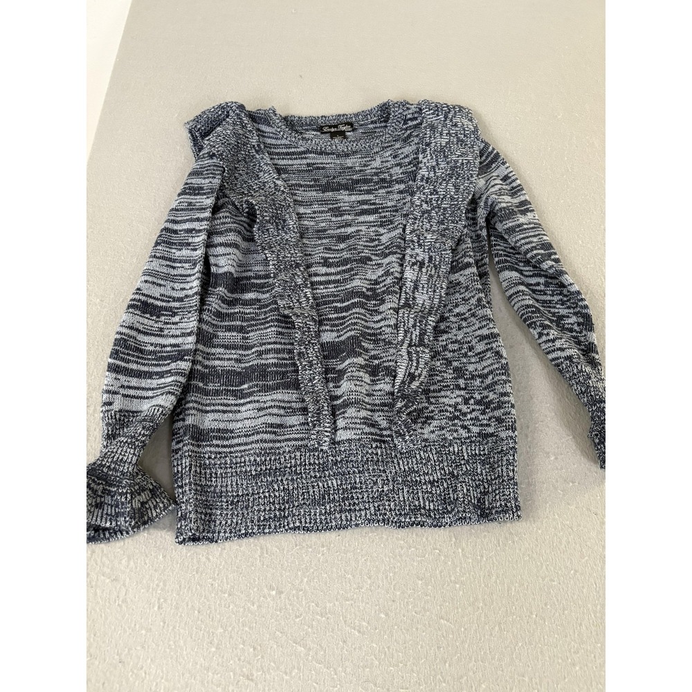 Evelyn Taylor Sweater Womens Large Blue Gray Marled Ruffle Pullover Scoop Neck